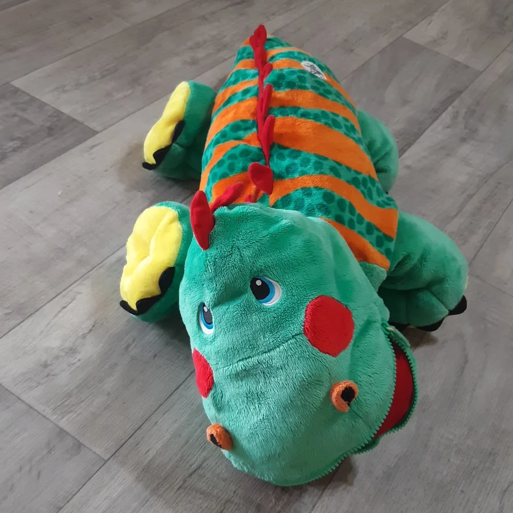 Iguana Lizard Dragon Pillow hidden pockets kids companion stuffed Animal toy